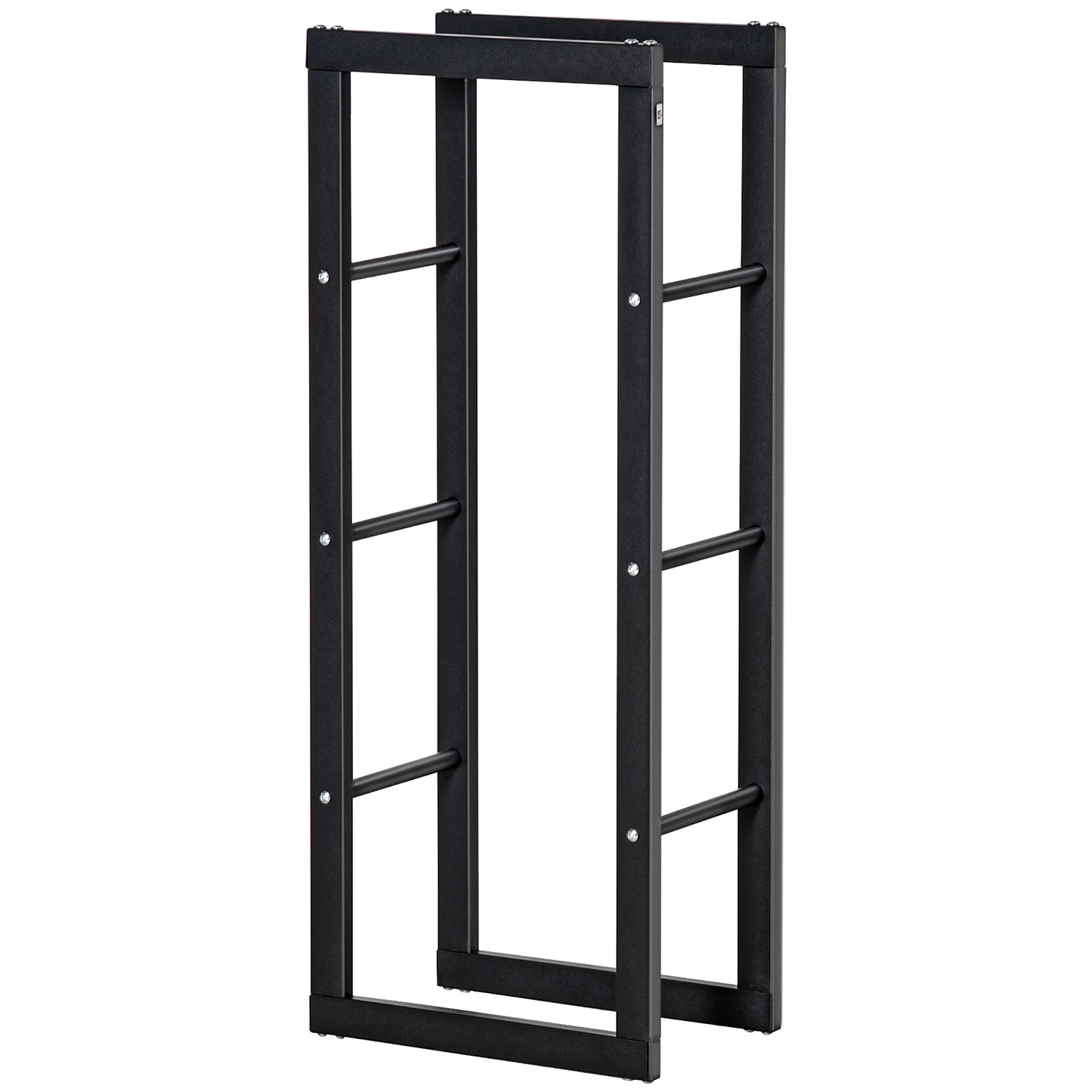 Metal Firewood Log Holder Tall Firewood Rack Indoor Outdoor Fireplace Wood Storage Shelf with Side Rails, Rust-Resistant, Black, 40W x 25D x 100H cm