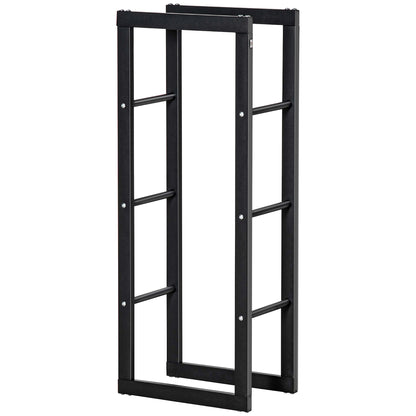 Metal Firewood Log Holder Tall Firewood Rack Indoor Outdoor Fireplace Wood Storage Shelf with Side Rails, Rust-Resistant, Black, 40W x 25D x 100H cm