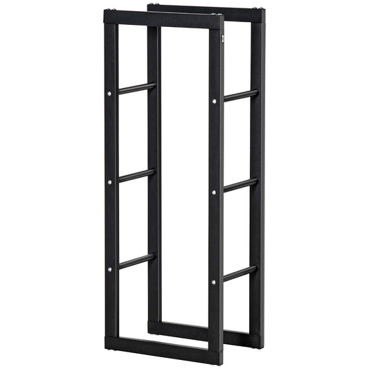 Metal Firewood Log Holder Tall Firewood Rack Indoor Outdoor Fireplace Wood Storage Shelf with Side Rails, Rust-Resistant, Black, 40W x 25D x 100H cm
