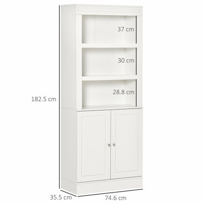 Kitchen Cupboard with 6-tier Shelving, Freestanding Storage Cabinet, Larder pantry, Sideboard with 3 Open Compartments and Double-door, White