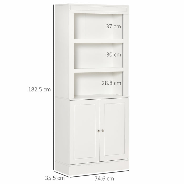 Kitchen Cupboard with 6-tier Shelving, Freestanding Storage Cabinet, Larder pantry, Sideboard with 3 Open Compartments and Double-door, White