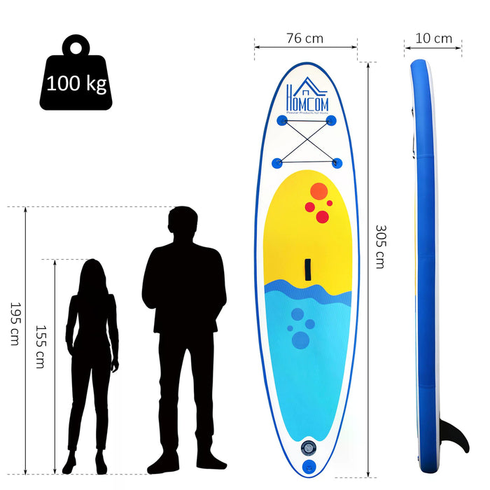 Inflatable Paddle Stand Up Board, Adjustable Aluminium Paddle Non-Slip Deck Board with ISUP Accessories & Carry Bag, 305L x 76W x 10H cm -Blue