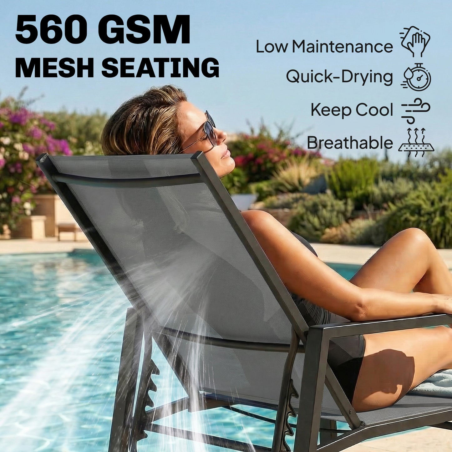 Sun Lounger w/ Retracable Footrest, 5-Position Adjustable