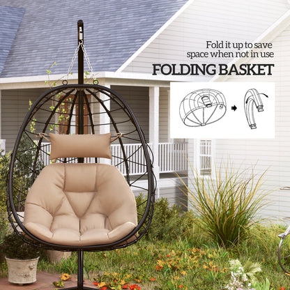 Garden Egg Chair Outdoor Hanging Swing Chair, Folding Basket, Khaki