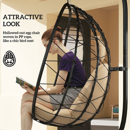 Garden Egg Chair Outdoor Hanging Swing Chair, Folding Basket, Khaki