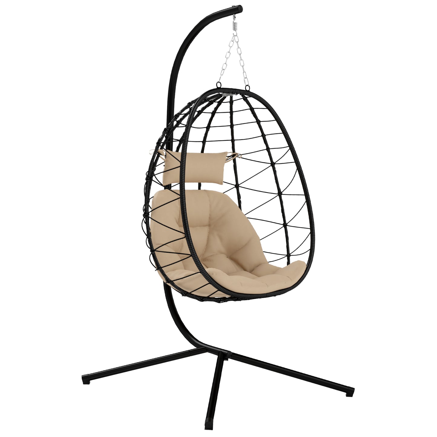 Garden Egg Chair Outdoor Hanging Swing Chair, Folding Basket, Khaki