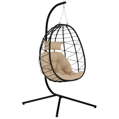 Garden Egg Chair Outdoor Hanging Swing Chair, Folding Basket, Khaki
