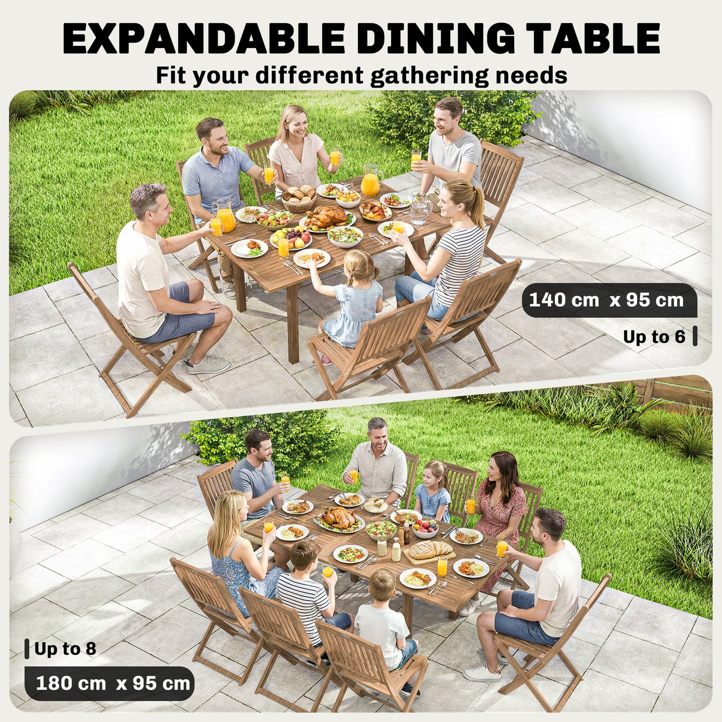 Extending Garden Table, Acacia Wood Outdoor Dining Table for 6-8
