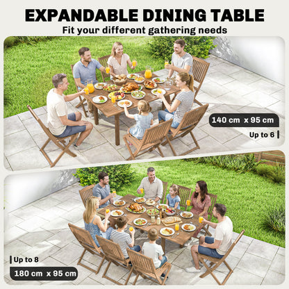 Extending Garden Table, Acacia Wood Outdoor Dining Table for 6-8