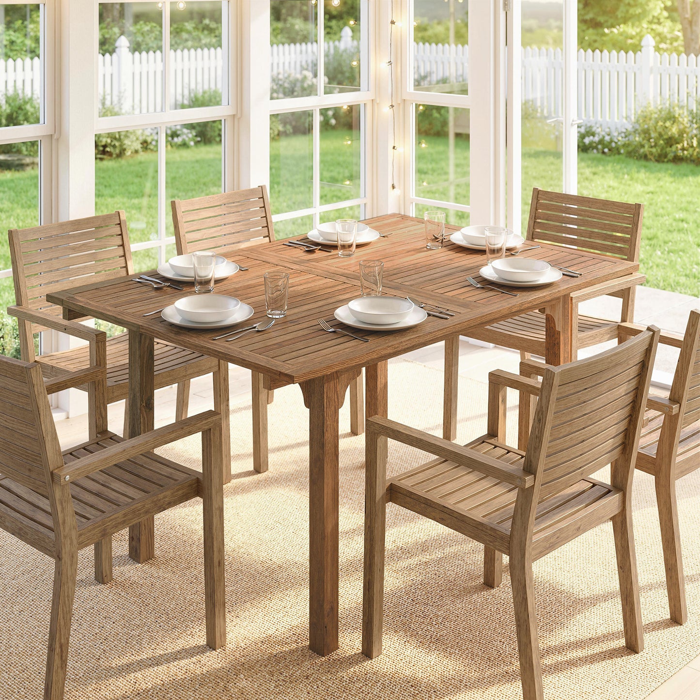 Extending Garden Table, Acacia Wood Outdoor Dining Table for 6-8