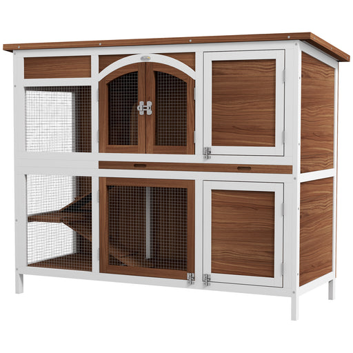 Two-Tier Wooden Pet Hutch with Openable Roof, Slide-Out Tray