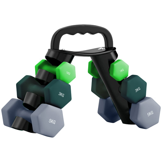 Dumbbells Set with Storage Rack, 2 x 1kg, 2 x 3kg, 2 x 5kg, Green