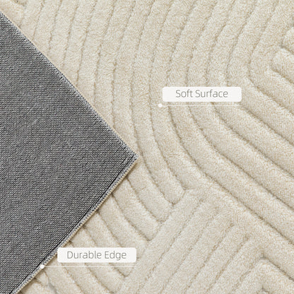 Modern Geometric Rug, Thick & Plush, Non-Slip, 200 x 140 cm – Cream
