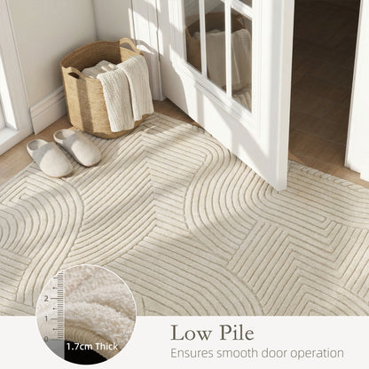 Modern Geometric Rug, Thick & Plush, Non-Slip, 200 x 140 cm – Cream