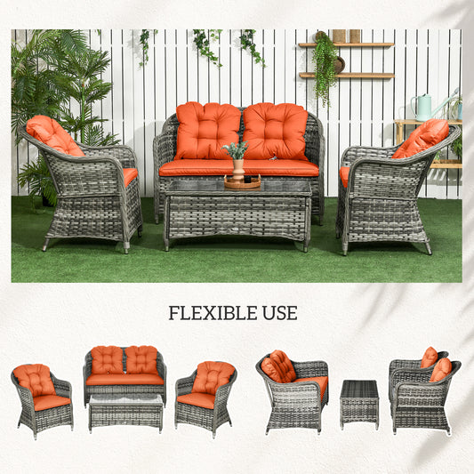 4 Pieces Rattan Sofa Set Outdoor Conservatory Furniture with Cushions