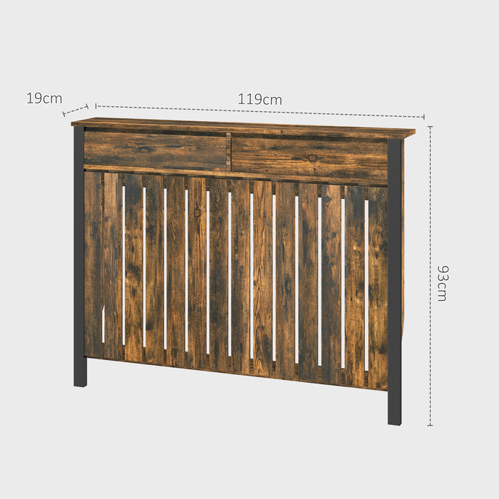 Large Radiator Cover with Drawers and Vertical Slats 119 x 19 x 93cm