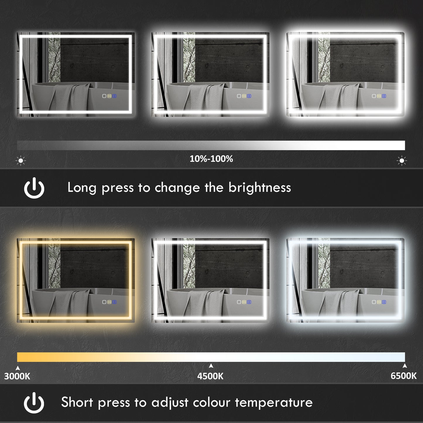 600 x 800 mm Bathroom Mirror with Bluetooth Lights Demister Pad