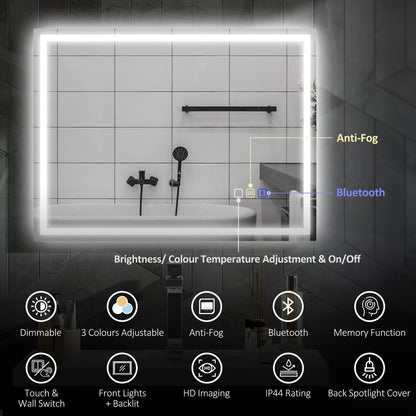 600 x 800 mm Bathroom Mirror with Bluetooth Lights Demister Pad