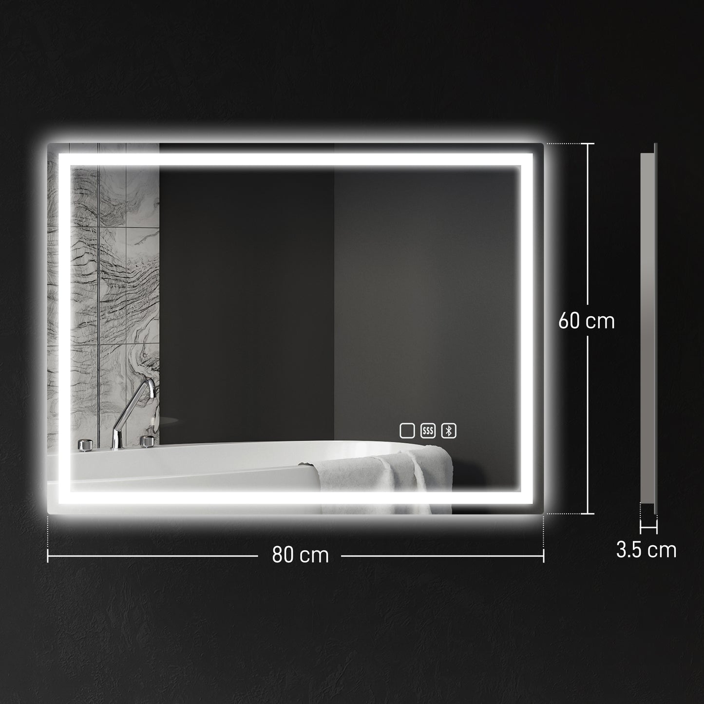 600 x 800 mm Bathroom Mirror with Bluetooth Lights Demister Pad
