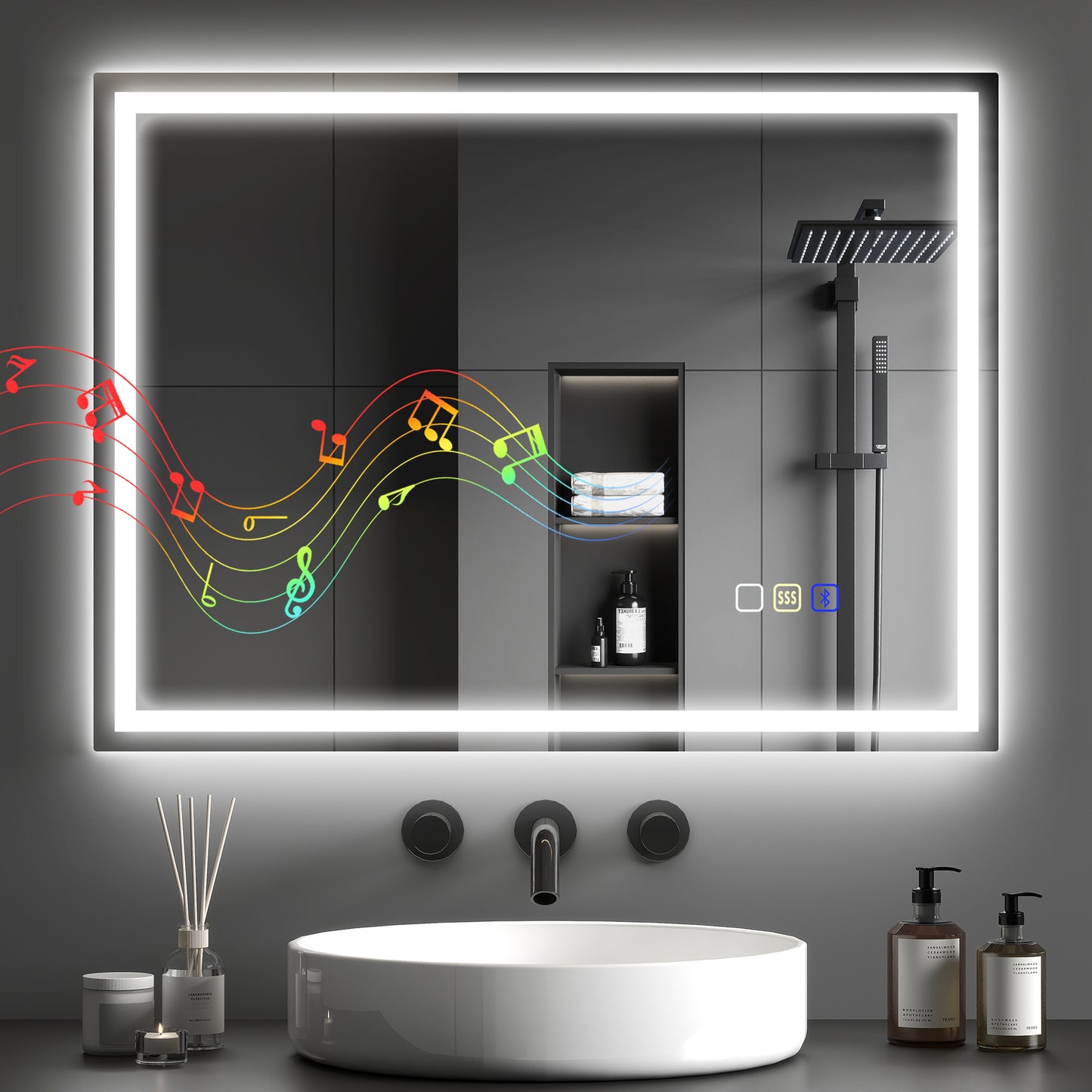 600 x 800 mm Bathroom Mirror with Bluetooth Lights Demister Pad