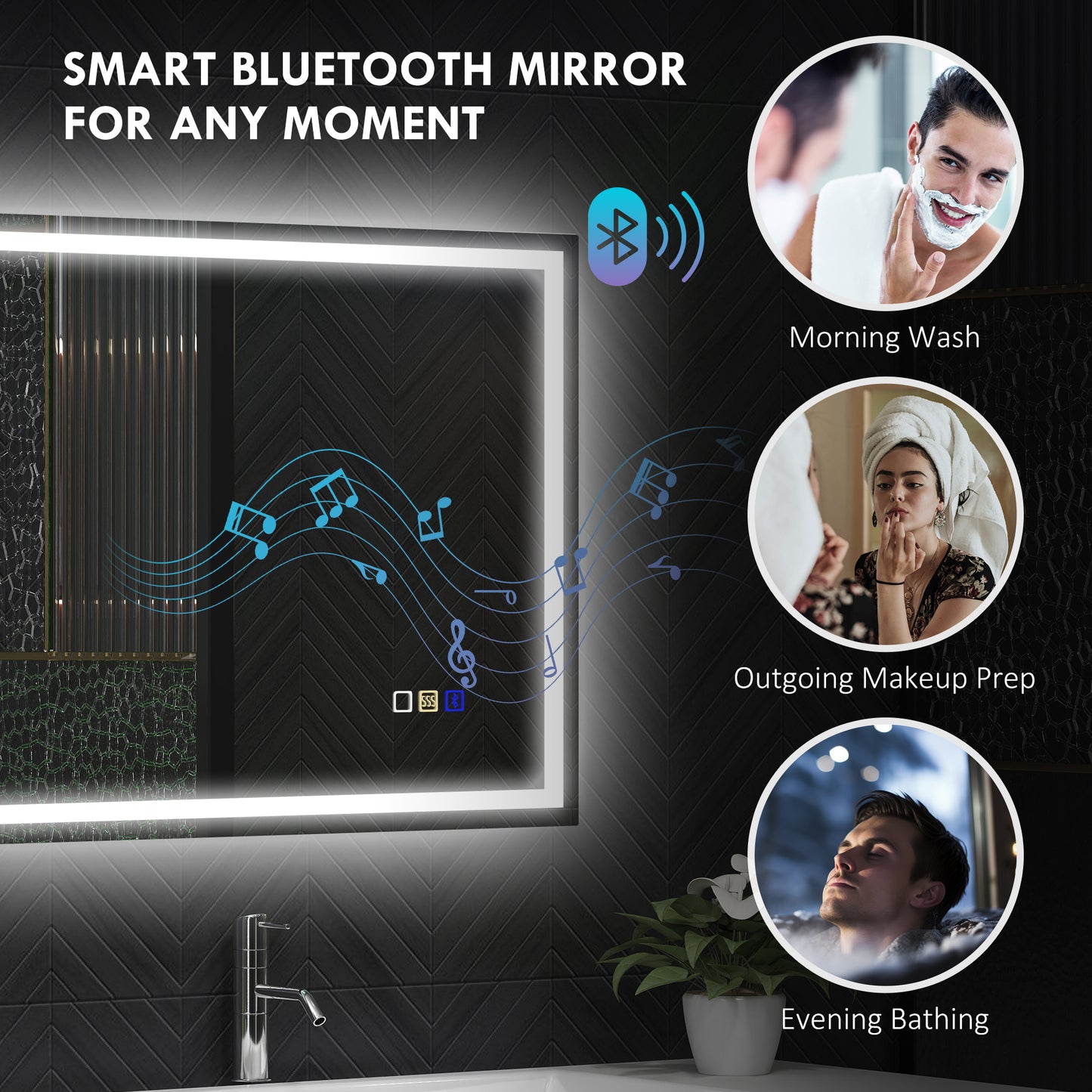 600 x 800 mm Bathroom Mirror with Bluetooth Lights Demister Pad
