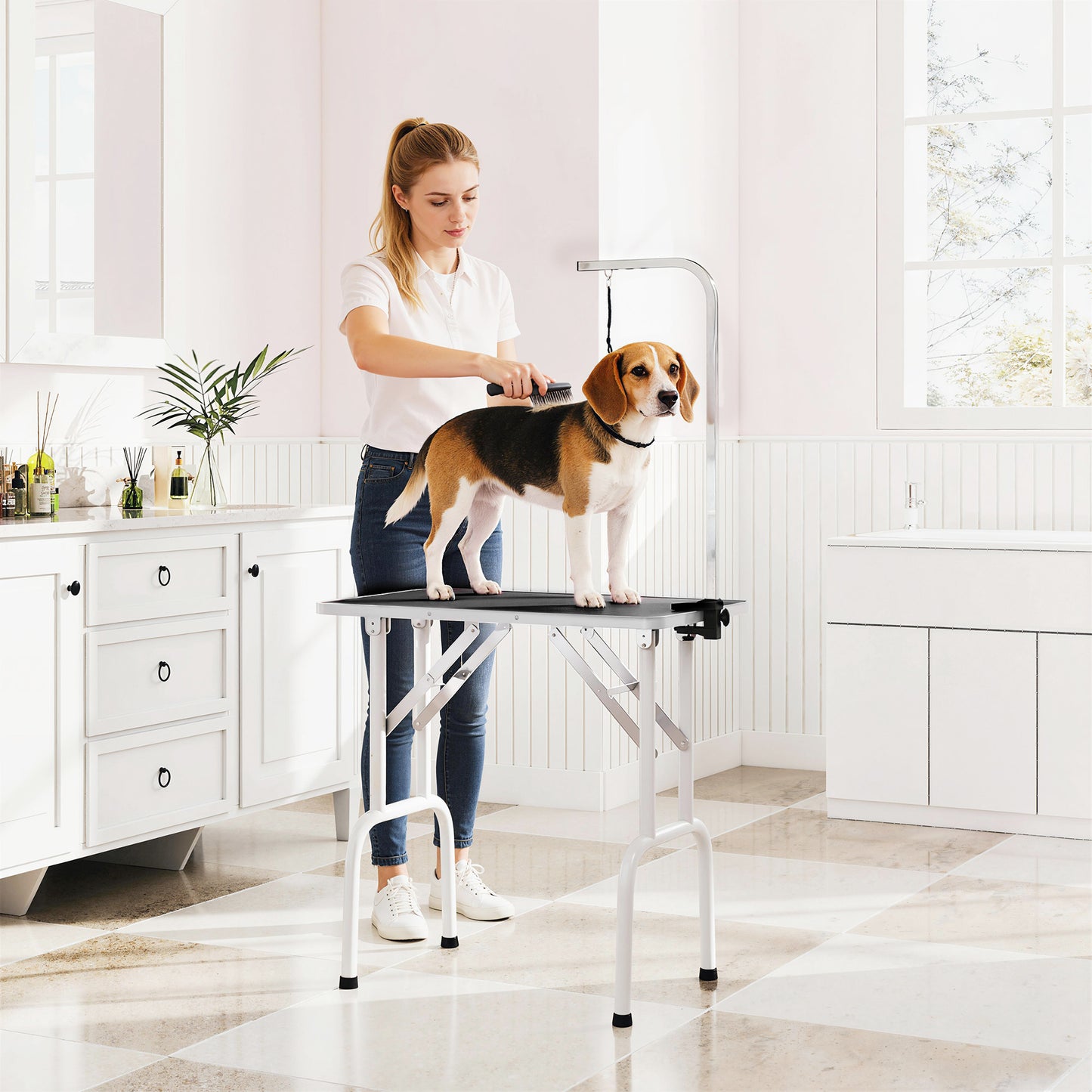 Foldable Dog Grooming Table Adjustable Arm for Small Dogs 81x49x80 cm