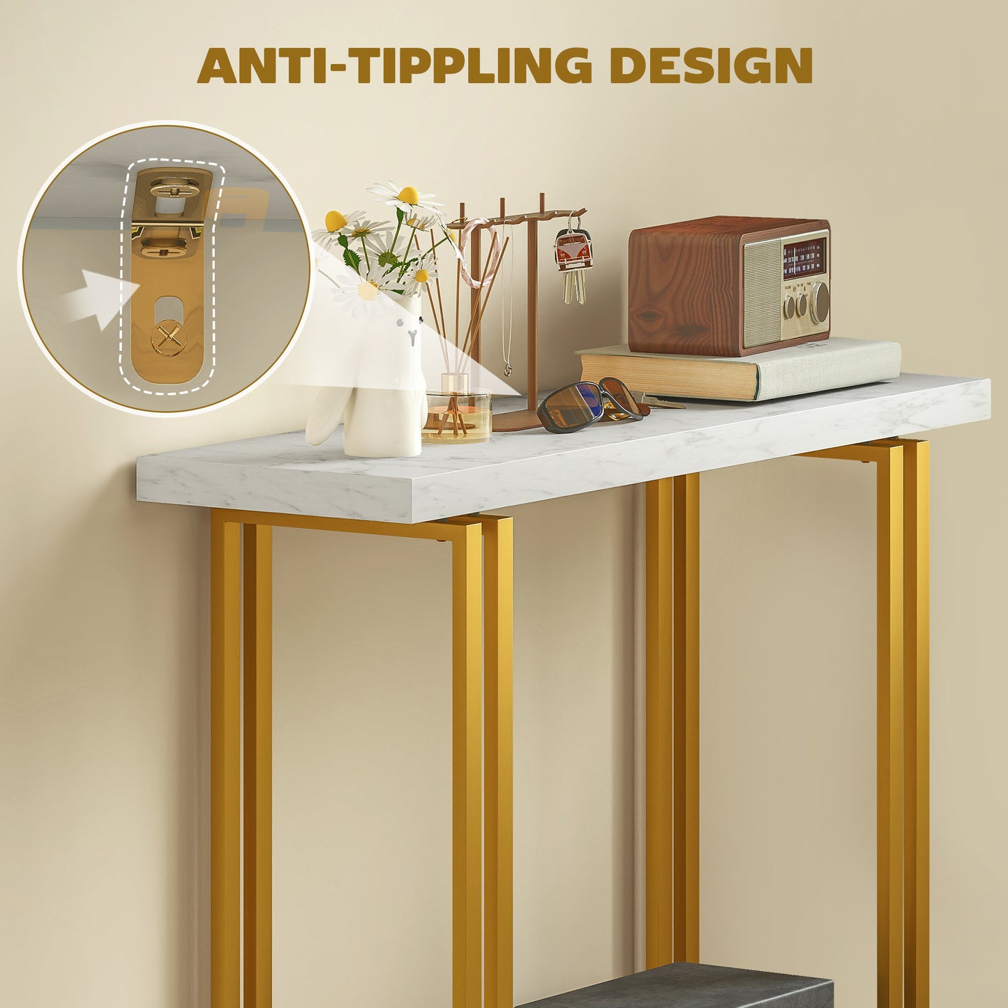 Modern Slim Long Accent Sofa Side Hall Desk for Hallway, White