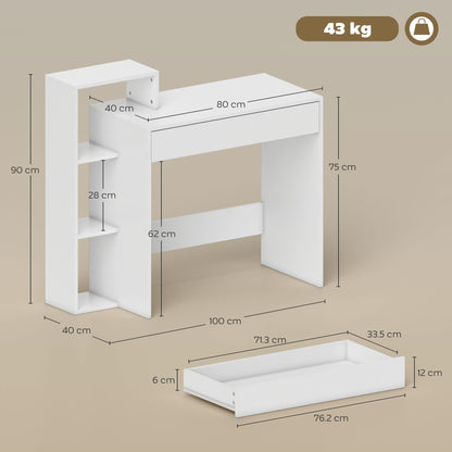 Computer Desk with 3 Open Shelves and Drawer, White