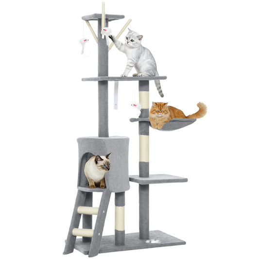 Cat Tree for Indoor Cats, 134cm Scratching Post Climbing Tower, Grey