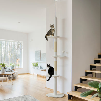  225-255 cm Adjustable Cat Tree with Sisal Scratching Posts, Beige