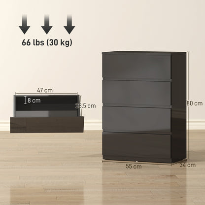 Bedroom Chest of Drawers, 4 Drawers Dresser, Drawer Unit, Black