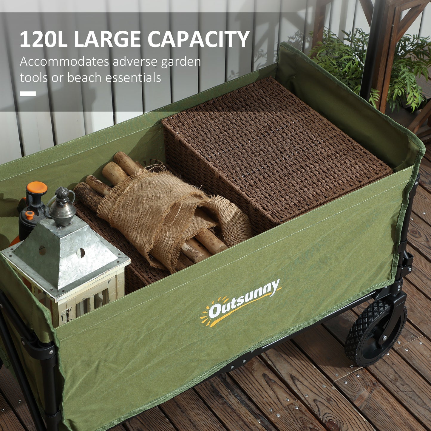 120L Folding Collapsible Wagon with Adjustable Handle, Green