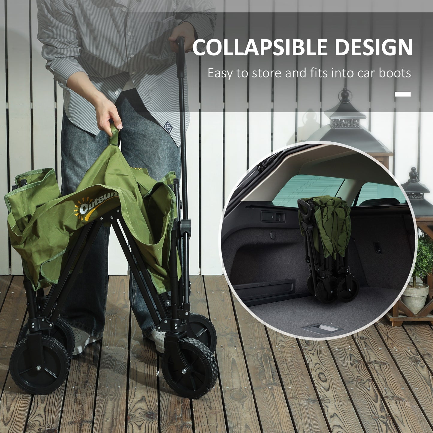 120L Folding Collapsible Wagon with Adjustable Handle, Green