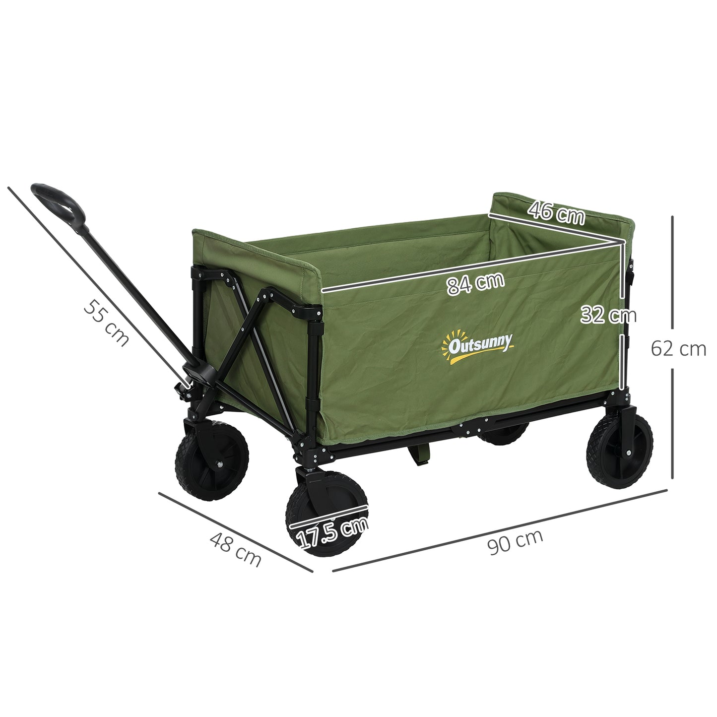 120L Folding Collapsible Wagon with Adjustable Handle, Green
