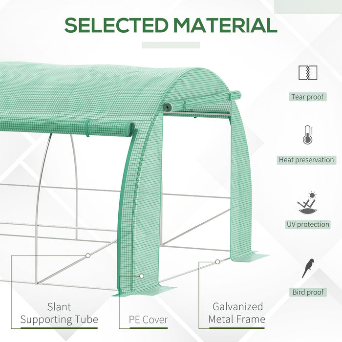 Polytunnel Greenhouse Walk-in Grow House Tent with Roll-up Sidewalls, Zipped Door and 12 Windows, 6x3x2m Green