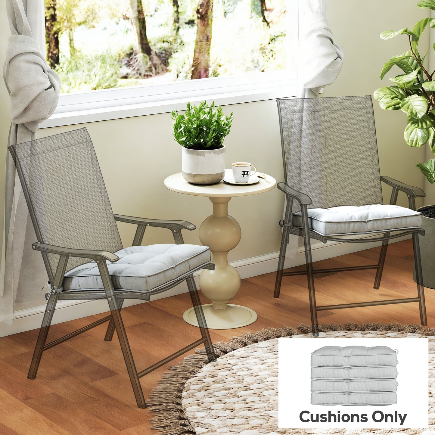 42 x 42cm Replacement Garden Seat Cushion Pad with Ties, Light Grey