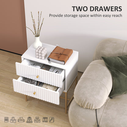 Modern Bedside Table with 2 Drawers for Bedroom, White