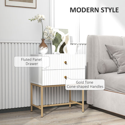 Modern Bedside Table with 2 Drawers for Bedroom, White