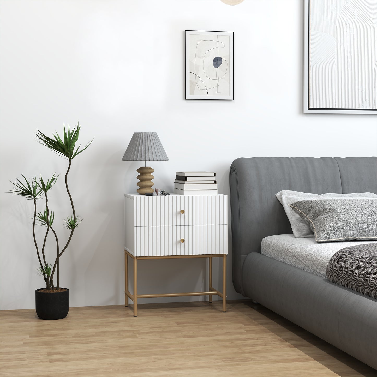 Modern Bedside Table with 2 Drawers for Bedroom, White