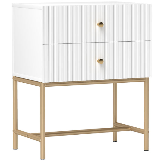 Modern Bedside Table with 2 Drawers for Bedroom, White