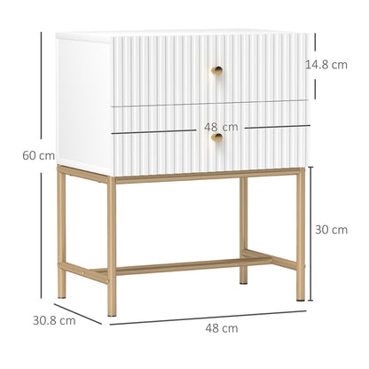 Modern Bedside Table with 2 Drawers for Bedroom, White