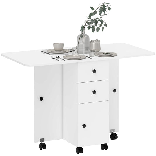 Folding Dining Table, Drop Leaf Table With Drawers White