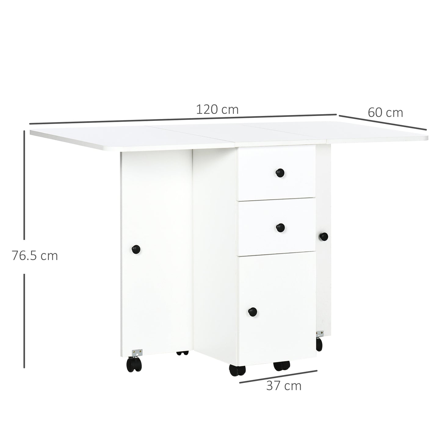 Folding Dining Table, Drop Leaf Table With Drawers White
