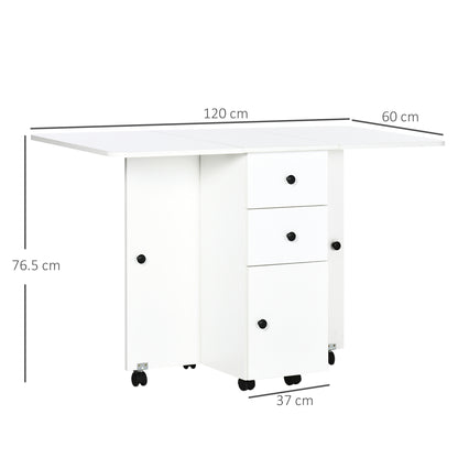 Folding Dining Table, Drop Leaf Table With Drawers White