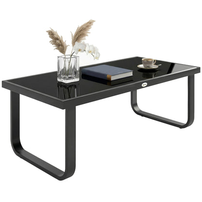 Garden Coffee Table Outdoor Side Table with Glass Top Black