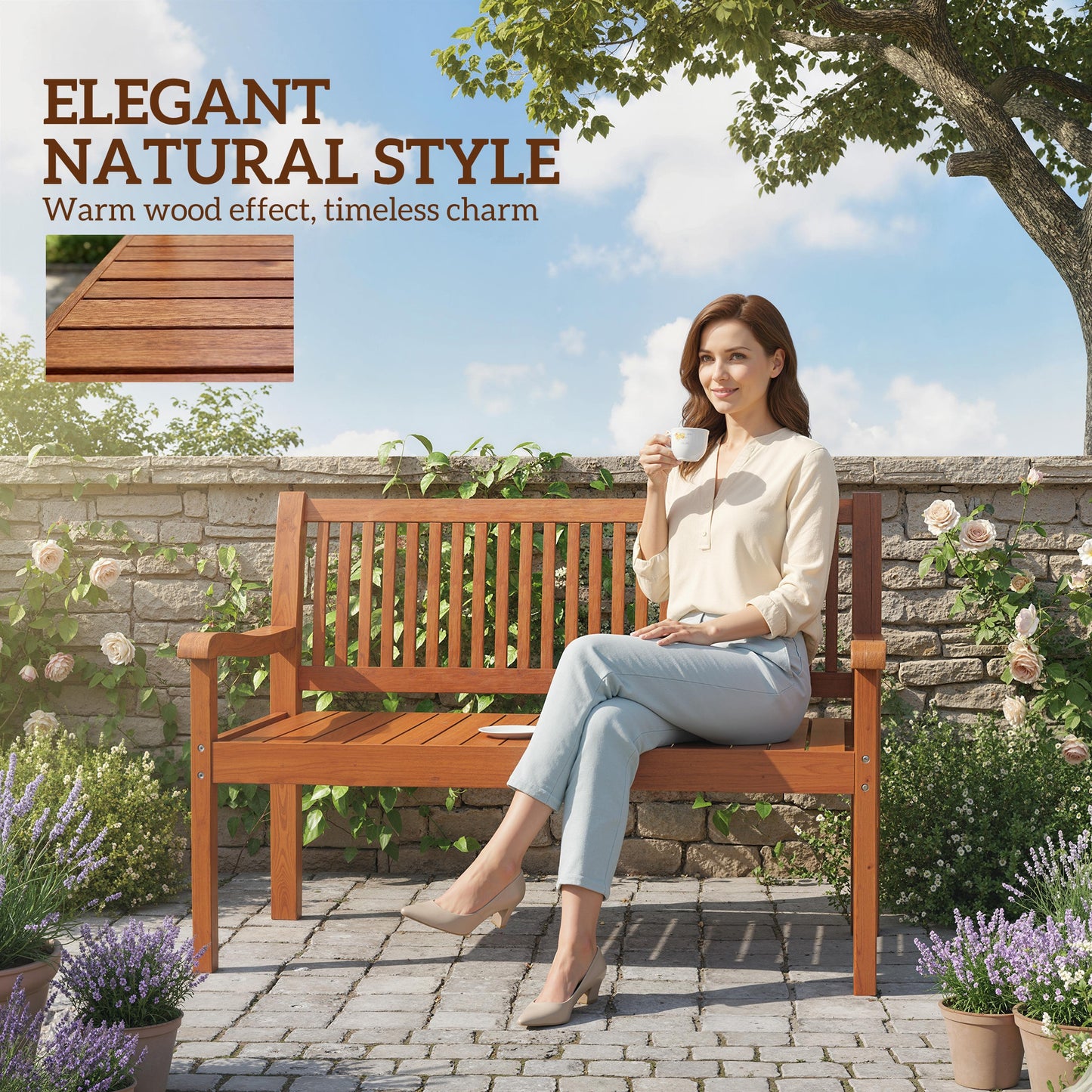 Garden Bench 2 Seater, Wooden Outdoor Bench with Waterproof Cover