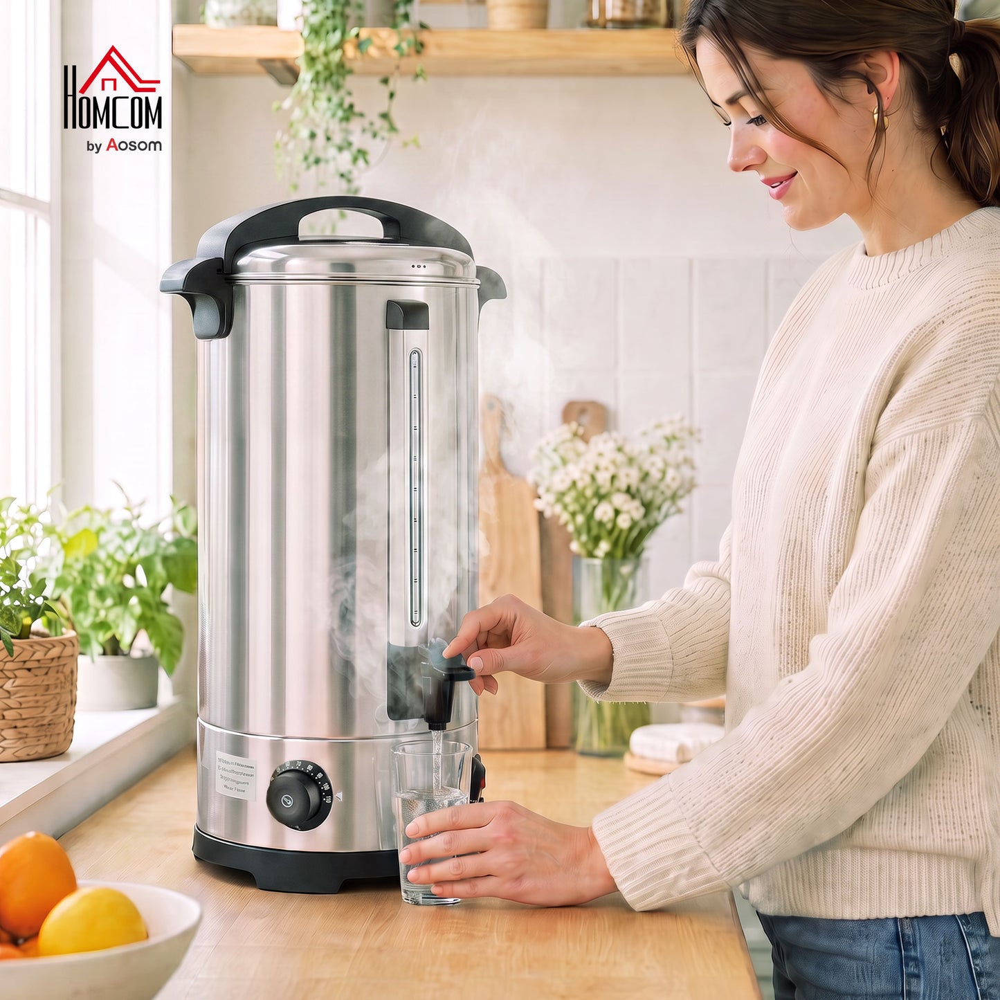 24L Catering Urn, 2500W Stainless Steel Tea Urn with Keep Warm