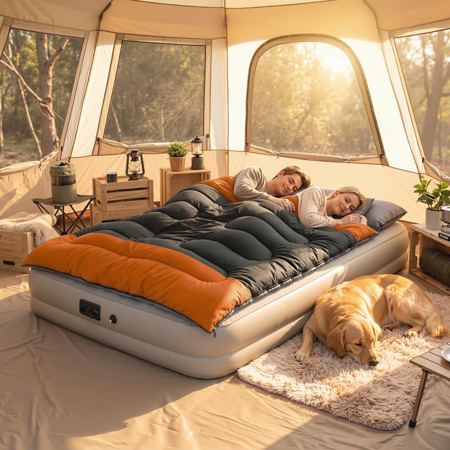 Double Sleeping Bag with 2 Pillows, 220 x 160cm Sleeping Bag