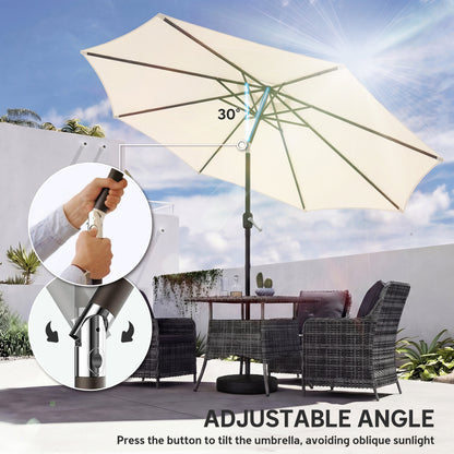 2.7 m Garden Parasol Umbrella with Cross Base, Sandbag, Cream White