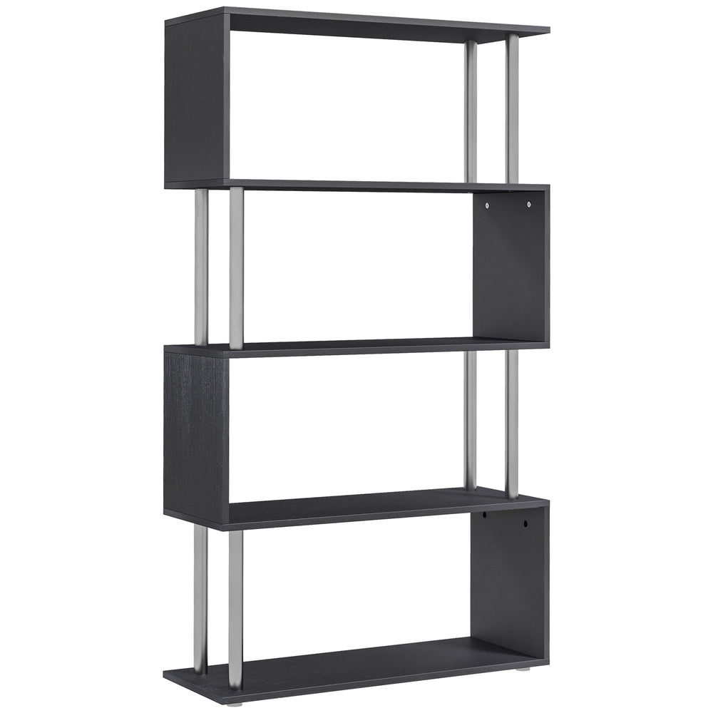 Wooden S Shape Bookcase Bookshelf Dividers Storage Display Unit Black